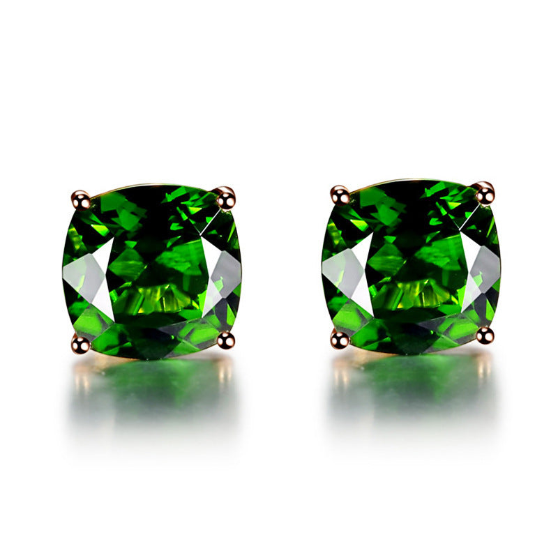 Lucky Four-leaf Clover Bracelet Emerald Green Gemstone Ring Square Crystal Four-claw Earrings Green Tourmaline Gemstone Pendant