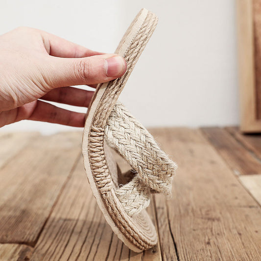 Fashion Straw Woven Flat Heel Women Slippers