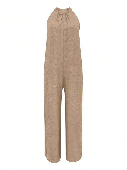 Sleeveless Halter Ruffled Young Women's Jumpsuit