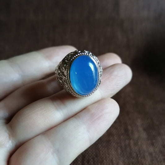 Chalcedony Gemstone Men's Ring Live Mouth