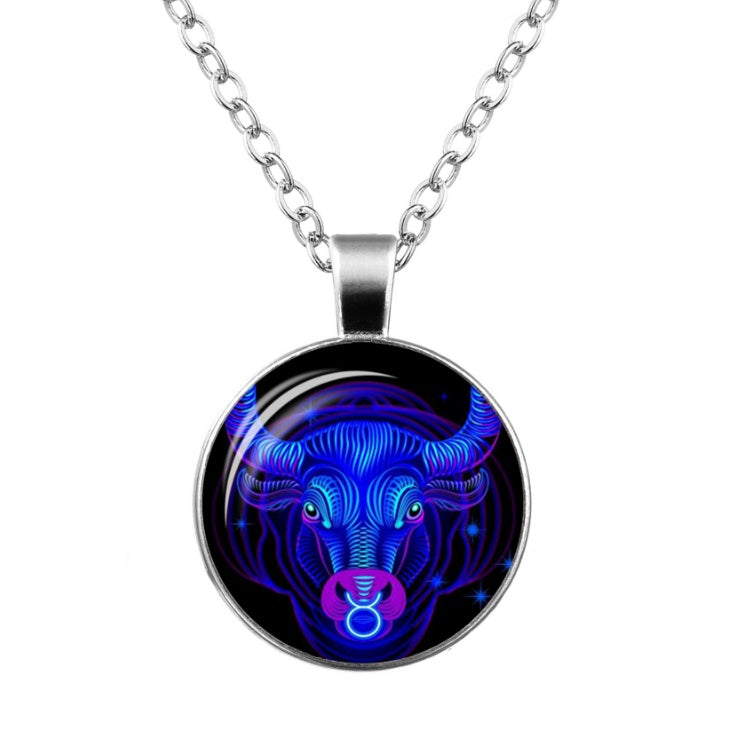 Twelve Constellation Time Gemstone Glass Pendant Necklace