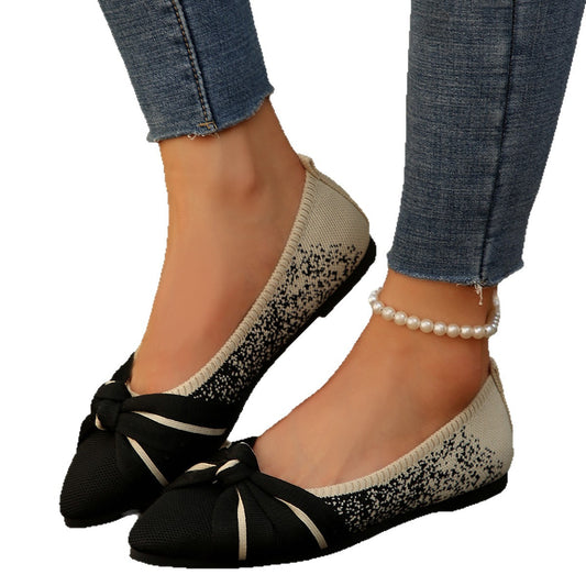 Womens Fashionable Slip-on Breathable Flat Shoes With A Bow