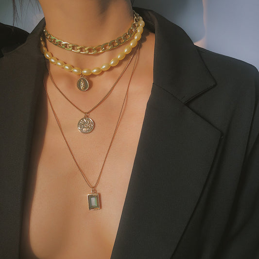 Retro Portrait Jewellery Necklace Women Sweater Chain