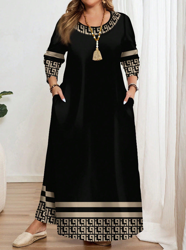 Comfortable Round Neck Fashion Elegant Contrast Colour Short Sleeve Dress