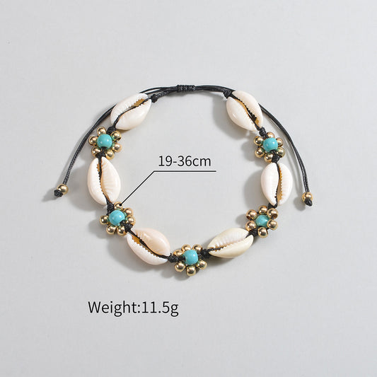 Seashell Rice-bead Woven Adjustable Rope Beach Anklet