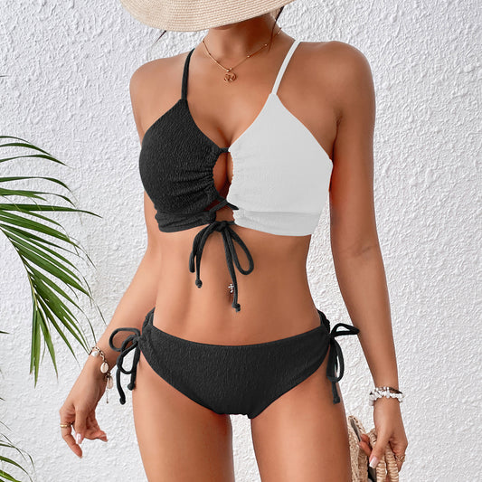 New Split Swimsuit Women's Contrast Color Sexy Cross Sling Hollow Bikini