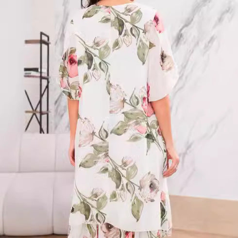Women's Loose Round Neck Fashion Premium Chiffon Print Dress