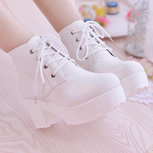 New Women's Chunky-heel Lace-up Ankle Boots With A Round Toe And High Heel