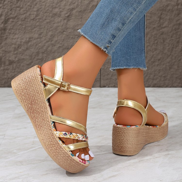 Womens Color-Block Round-Toe Open-Toe Sandals