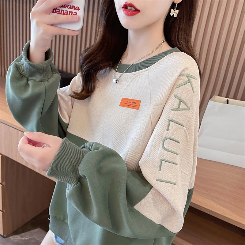 American Retro Contrast Colour Sweatshirt Women