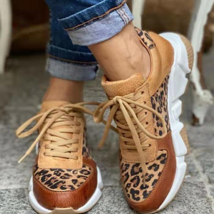 Platform Low-top Casual Shoes Round Toe Front Lace-up Colour Matching