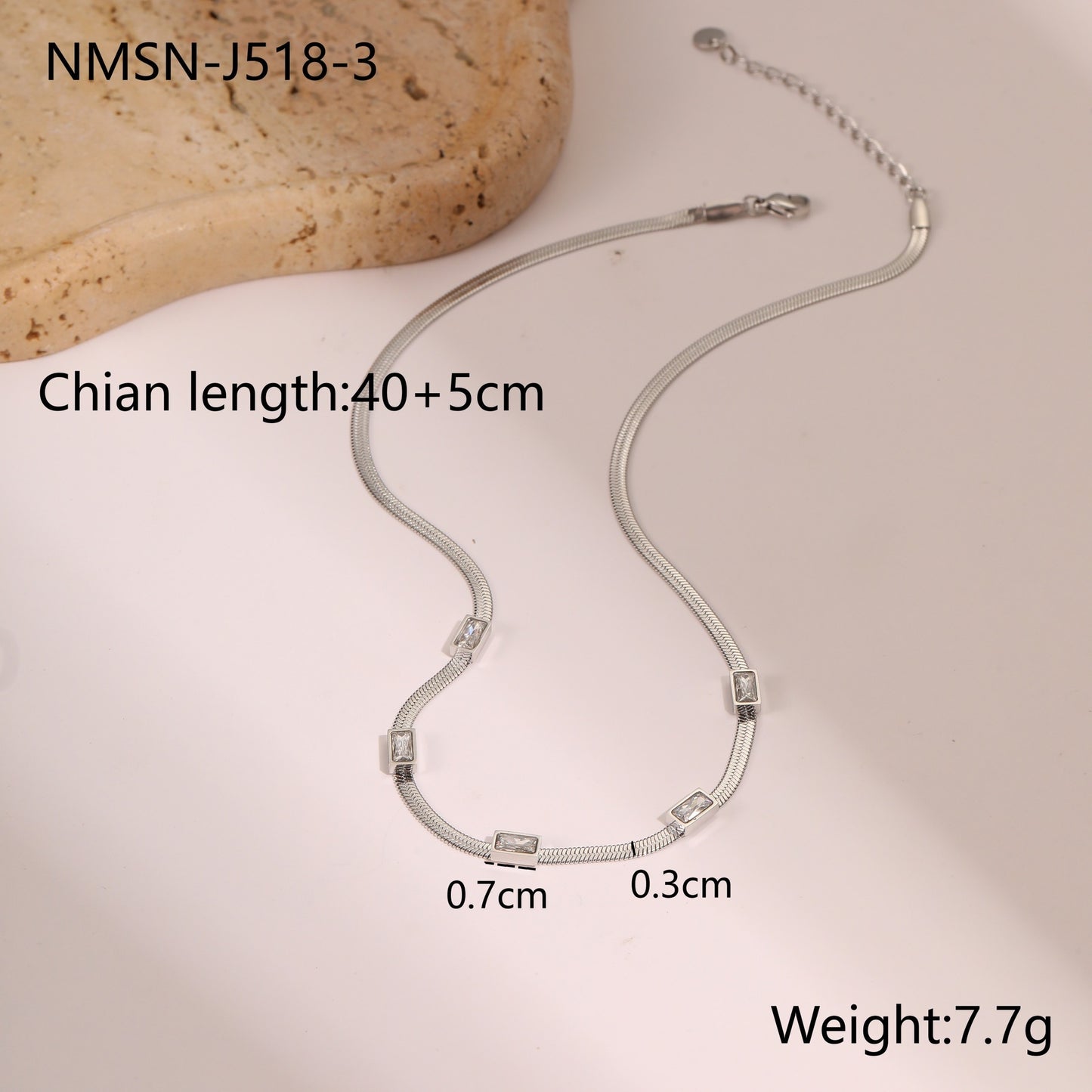 RETRO Geometric Square Zircon Necklace Stainless Steel Necklace Chain Like Flat Snake