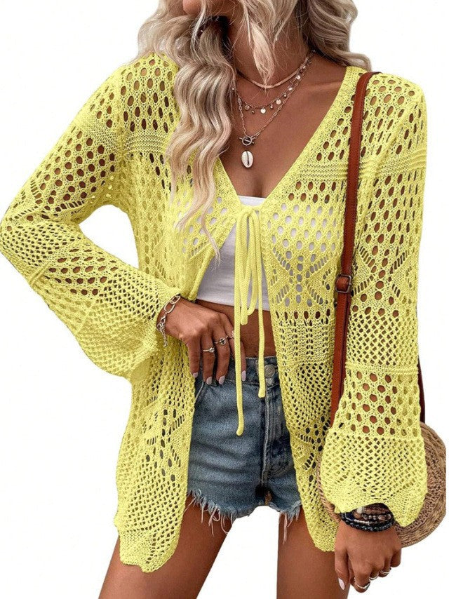 Solid-color Knitted Beach Cover-up Sun-protective Cardigan