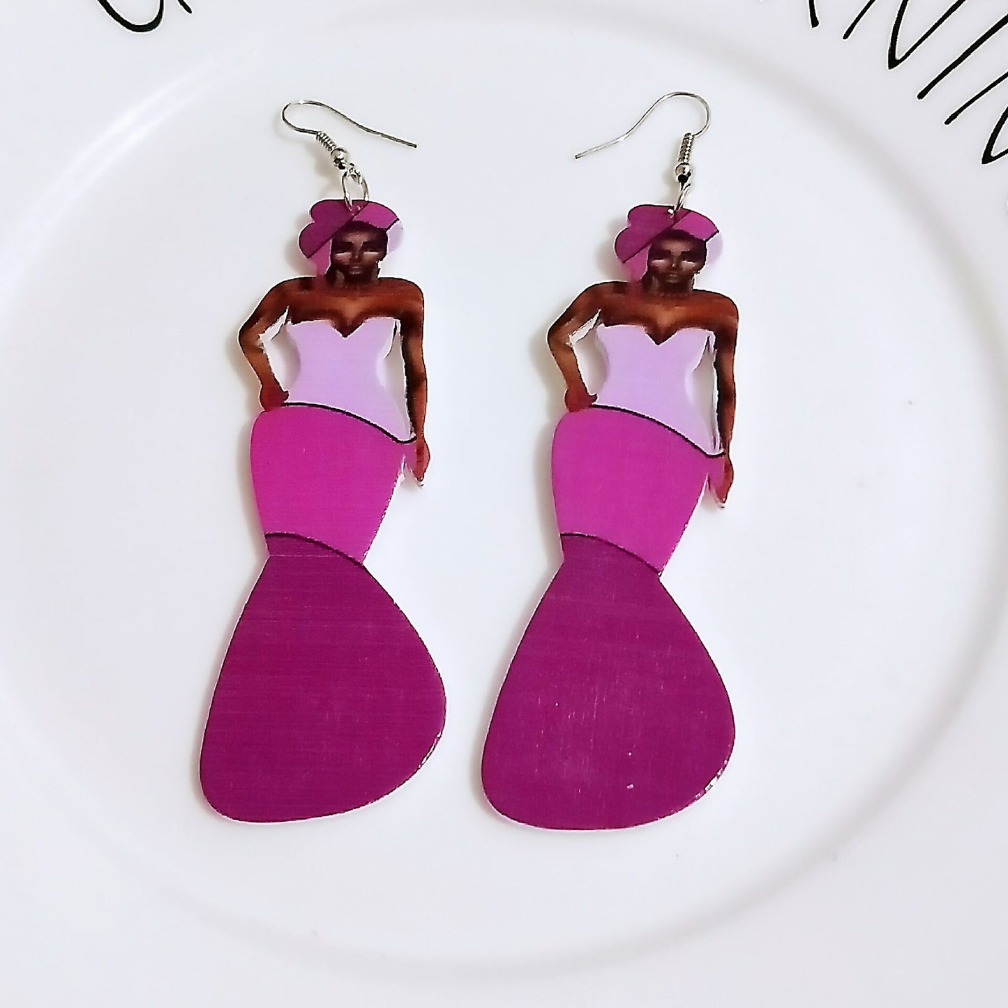 Human Head Pattern Geometric Round Wooden Earrings