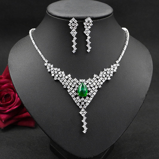 Fashion Crystal Diamond Necklace And Earring Two-Piece Set Female Elegant Clavicle Chain