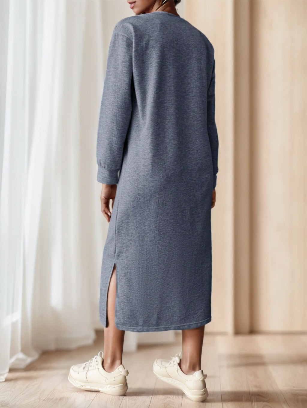 Cotton Solid Split Hem Sweatshirt Dress