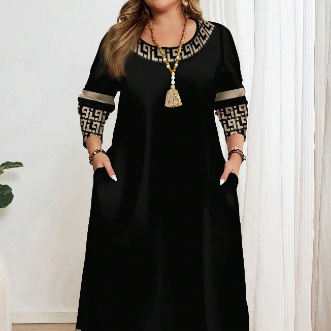 Comfortable Round Neck Fashion Elegant Contrast Colour Short Sleeve Dress