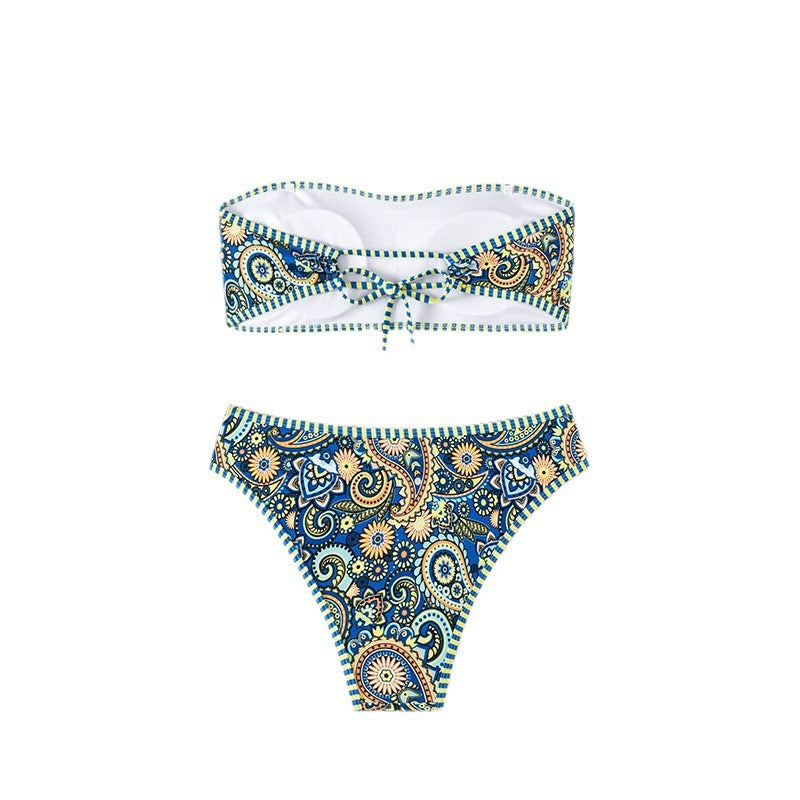 European And American Printed Tube Top Split Beach Swimming