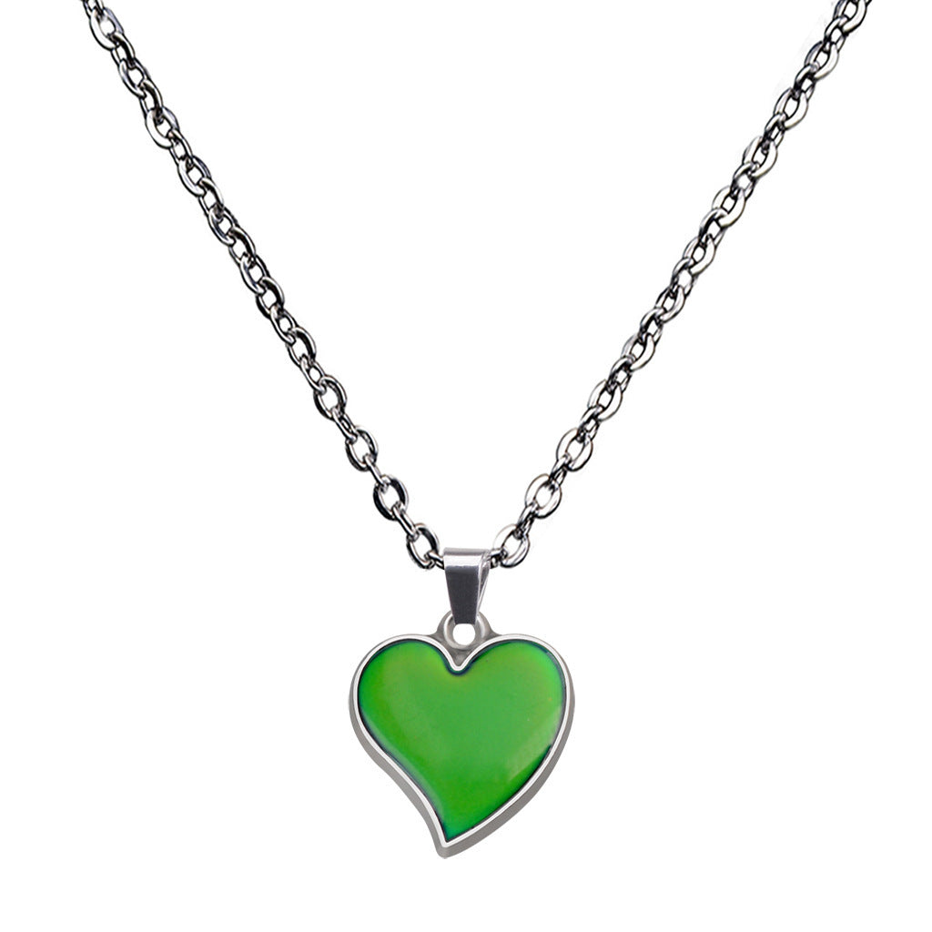 Korean Style Fashionable Warm Mood Colour Changing Love Heart Necklace