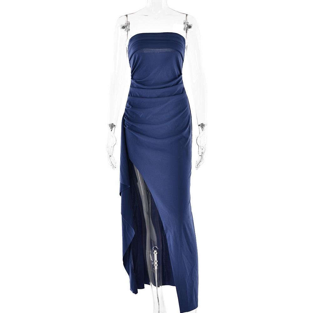 Evening Gown Women's One Neck Strapless Dress Fashionable And Sexy Backless High Slit Long Dress