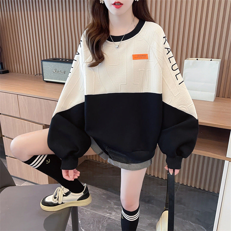 American Retro Contrast Colour Sweatshirt Women