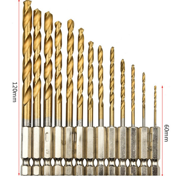 Wind Batch Hex Shank Twist Drill Bit Titanium Plated 6.35 Handle 10PC 13PC Set   High Speed Steel
