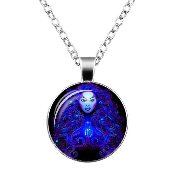 Twelve Constellation Time Gemstone Glass Pendant Necklace
