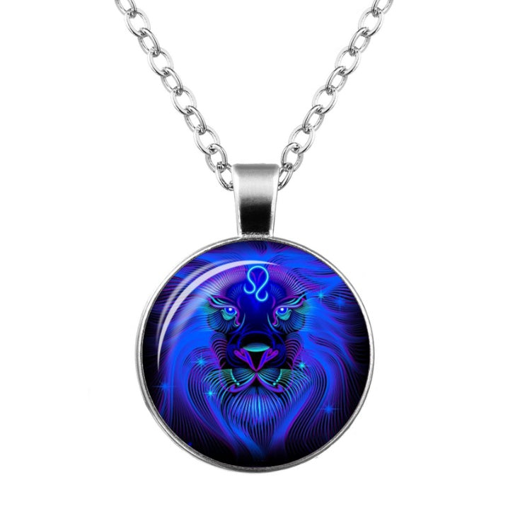 Twelve Constellation Time Gemstone Glass Pendant Necklace