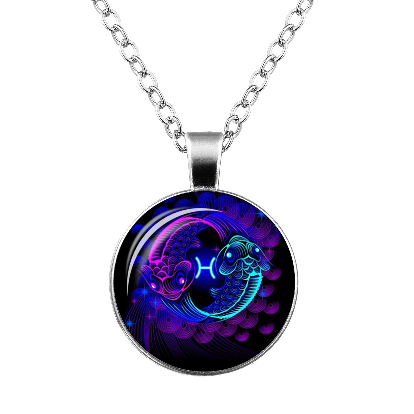 Twelve Constellation Time Gemstone Glass Pendant Necklace