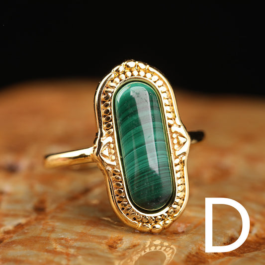 Natural Gemstone Oval Bead Adjustable Ring
