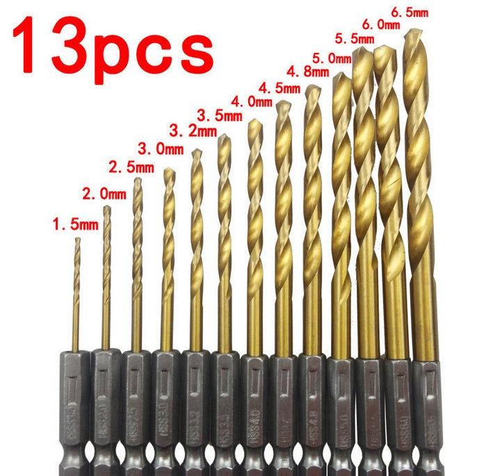 Wind Batch Hex Shank Twist Drill Bit Titanium Plated 6.35 Handle 10PC 13PC Set   High Speed Steel