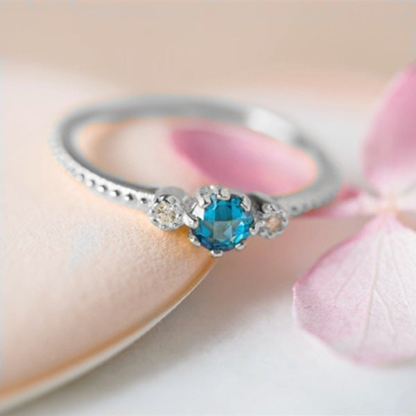 Ocean Blue Rhinestone Rings Women Size 105 Gold Silver Finger Rings for Wedding Engagement Simple Bohemian Rings