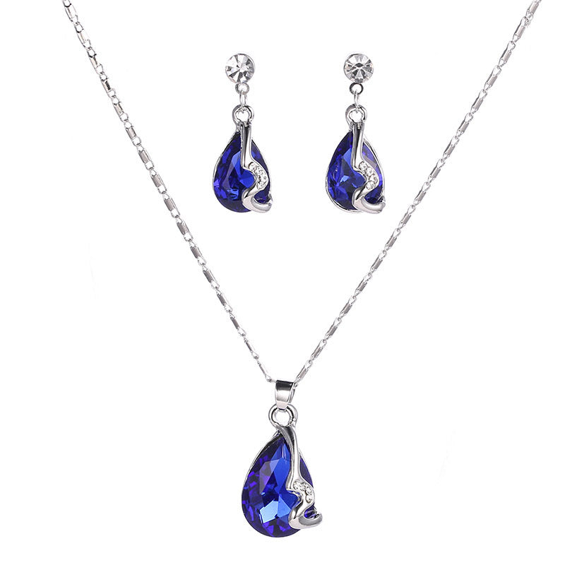 Water drop gemstone necklace earring set