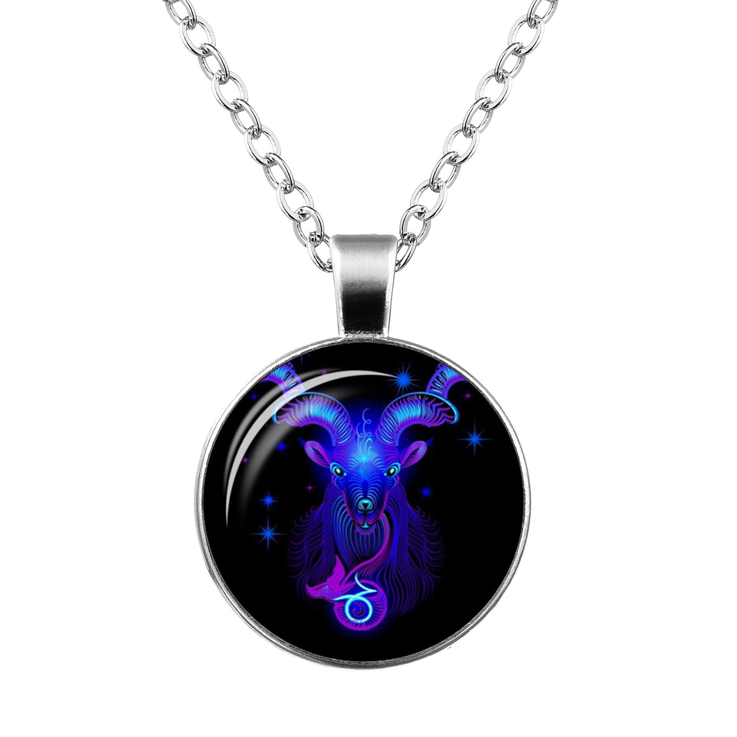 Twelve Constellation Time Gemstone Glass Pendant Necklace