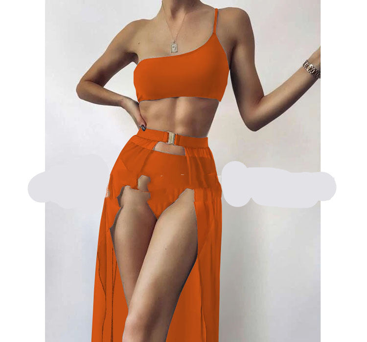 European And American New Three-piece Solid Colour Swimsuit Bikini