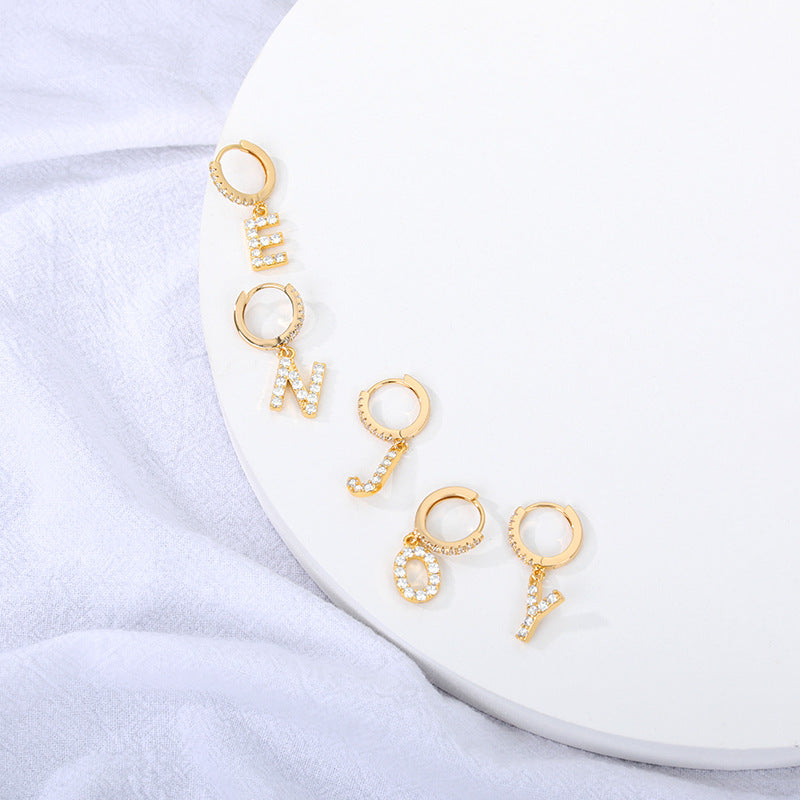 Capital English Alphabet Earrings Single  Earrings With Copper Zircon Inlaid