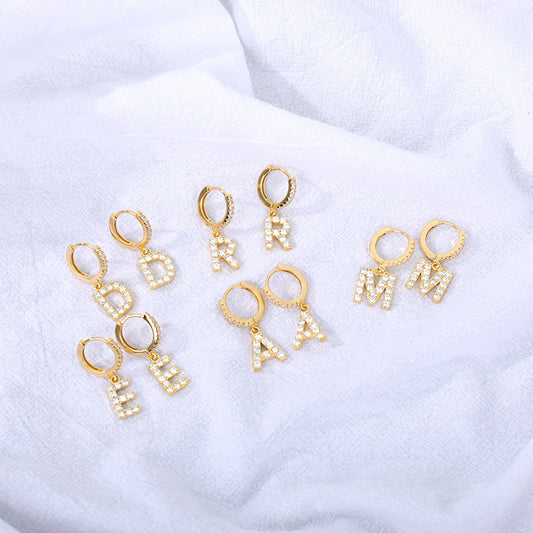 Capital English Alphabet Earrings Single  Earrings With Copper Zircon Inlaid