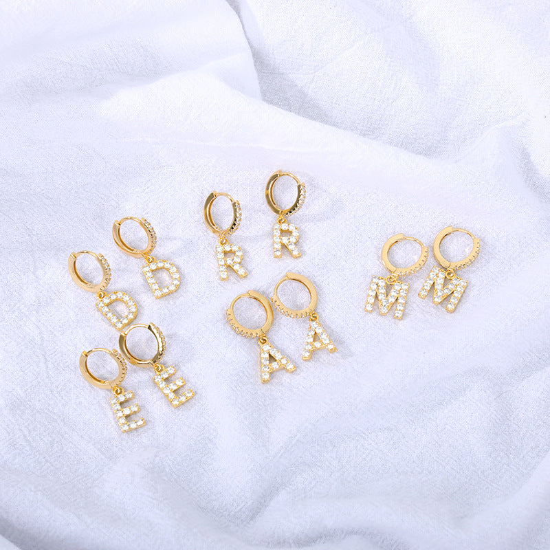 Capital English Alphabet Earrings Single  Earrings With Copper Zircon Inlaid