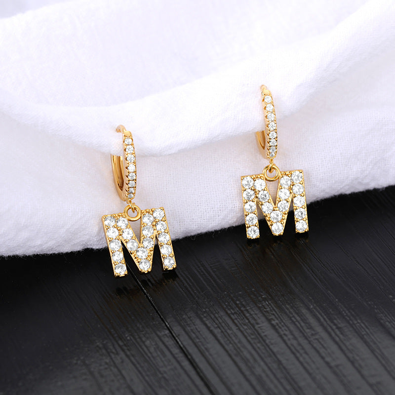 Capital English Alphabet Earrings Single  Earrings With Copper Zircon Inlaid