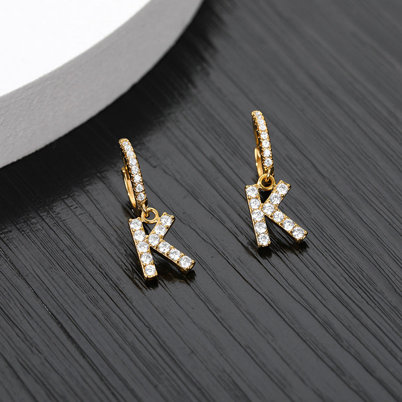 Capital English Alphabet Earrings Single  Earrings With Copper Zircon Inlaid