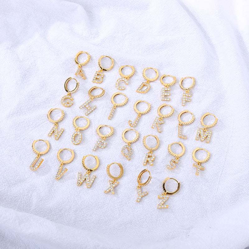 Capital English Alphabet Earrings Single  Earrings With Copper Zircon Inlaid