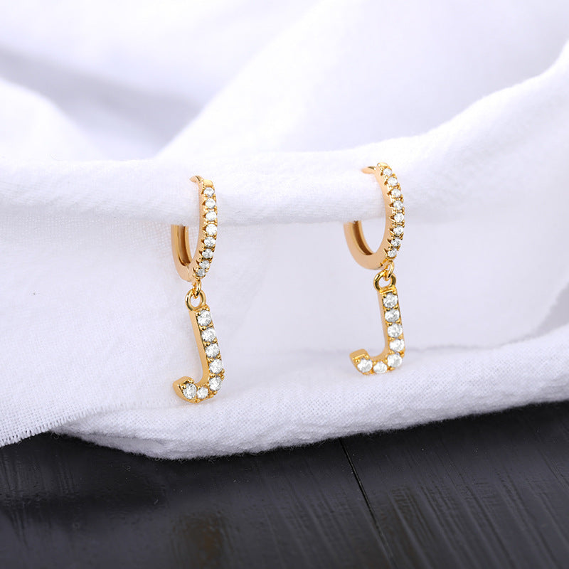 Capital English Alphabet Earrings Single  Earrings With Copper Zircon Inlaid