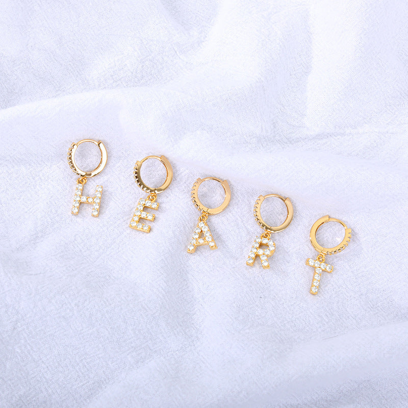 Capital English Alphabet Earrings Single  Earrings With Copper Zircon Inlaid