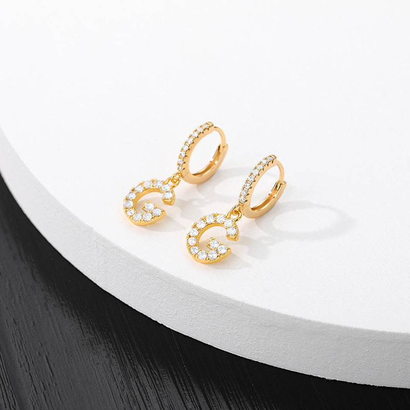 Capital English Alphabet Earrings Single  Earrings With Copper Zircon Inlaid