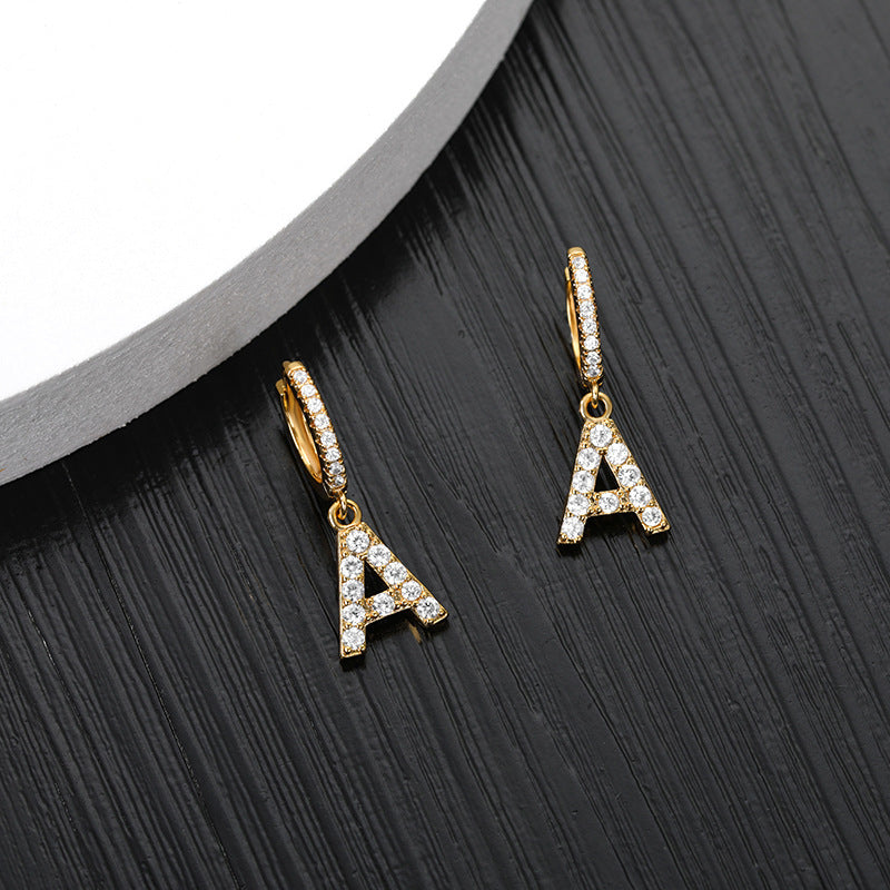 Capital English Alphabet Earrings Single  Earrings With Copper Zircon Inlaid