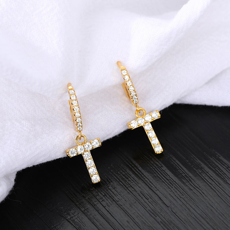 Capital English Alphabet Earrings Single  Earrings With Copper Zircon Inlaid