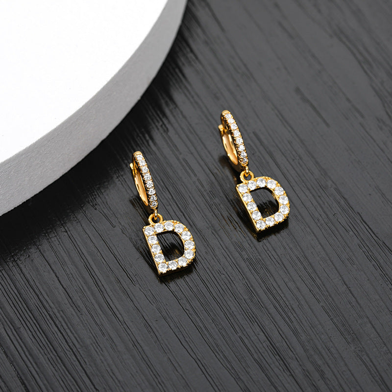 Capital English Alphabet Earrings Single  Earrings With Copper Zircon Inlaid