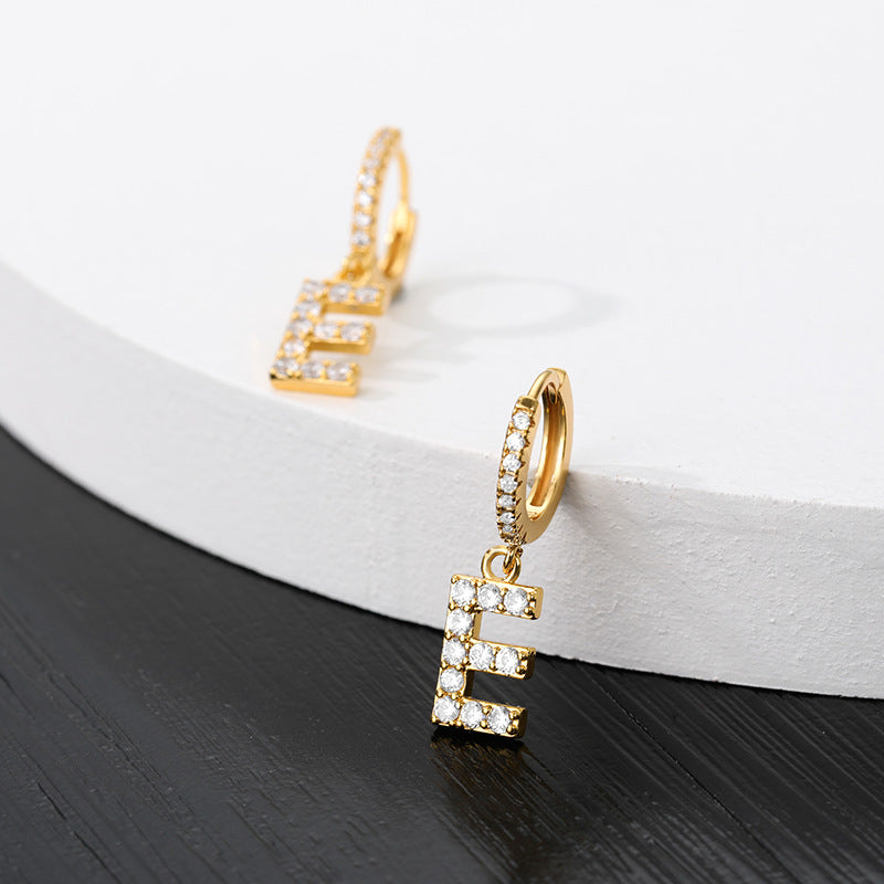 Capital English Alphabet Earrings Single  Earrings With Copper Zircon Inlaid