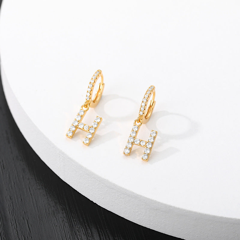 Capital English Alphabet Earrings Single  Earrings With Copper Zircon Inlaid