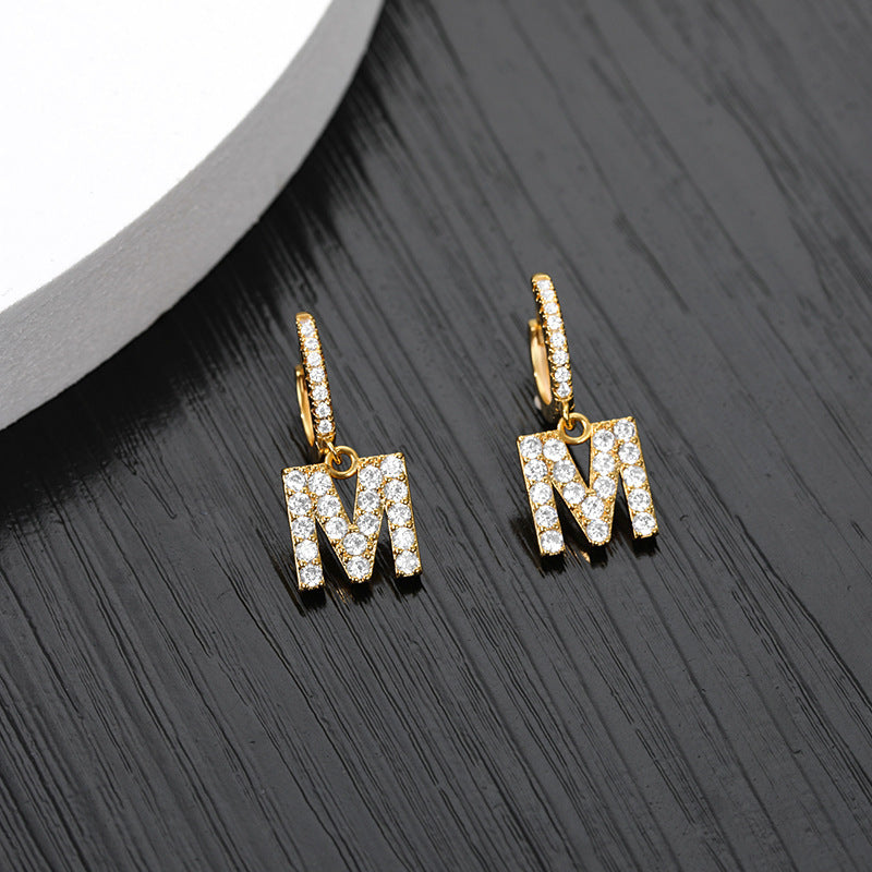 Capital English Alphabet Earrings Single  Earrings With Copper Zircon Inlaid